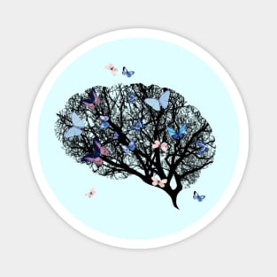 Brain and blue flowers, brain tree branches, Positivity, creativity, side brain Magnet